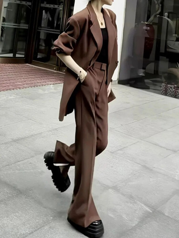 Jauns sieviešu biroja kafija divdaļīgs bikškostīms formāls elegants žakete sieviešu komplekts lietišķs brīvs bikses jaka darba apģērbs