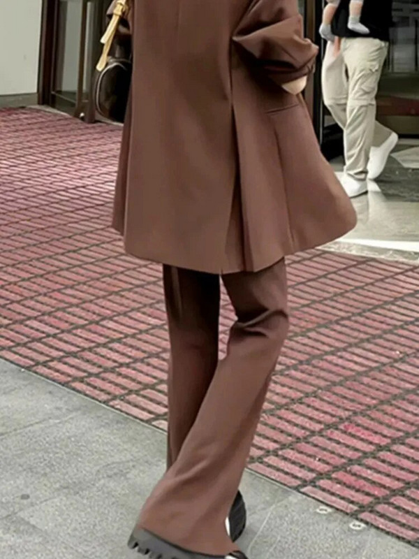 Jauns sieviešu biroja kafija divdaļīgs bikškostīms formāls elegants žakete sieviešu komplekts lietišķs brīvs bikses jaka darba apģērbs