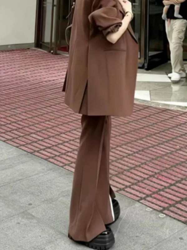 Jauns sieviešu biroja kafija divdaļīgs bikškostīms formāls elegants žakete sieviešu komplekts lietišķs brīvs bikses jaka darba apģērbs