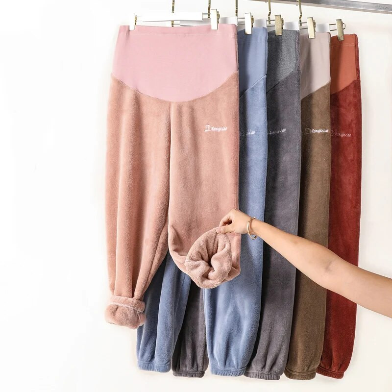 Žiemą storinančios nėštumo kelnės Motinystės antblauzdžiai su aksominiais rūbais nėščiosioms Reguliuojamos tamprios šiltos kelnės