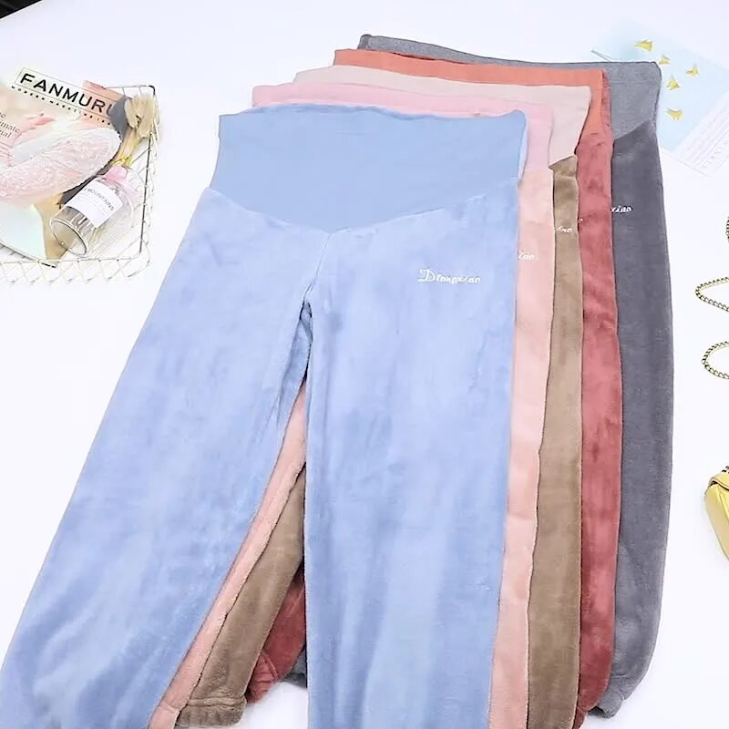 Žiemą storinančios nėštumo kelnės Motinystės antblauzdžiai su aksominiais rūbais nėščiosioms Reguliuojamos tamprios šiltos kelnės