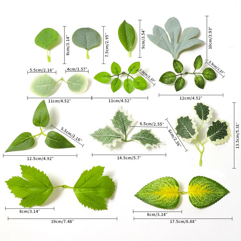 50 buc. Frunze artificiale verzi, plante false, decorațiuni pentru casă, petrecere de Crăciun, decorațiuni de nuntă, ghirlandă de mireasă, album de însemnări, cadouri, accesorii