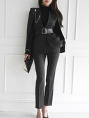 Proljetna Elegantna 2-dijelna odjeća Ženska formalna ležerna prugasta plašt s remenom Kaput Blazer Jakna Duge hlače Odijela s hlačama Poslovni kompleti