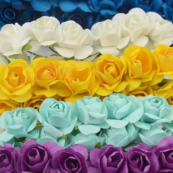 144 ΤΕΜ/παρτίδα 1,5 εκ. Χαρτί τριαντάφυλλο Τεχνητό τριαντάφυλλο λουλούδια Χέρια για διακόσμηση γάμου Scrapbooking Μικρό ψεύτικο μπουκέτο λουλουδιών