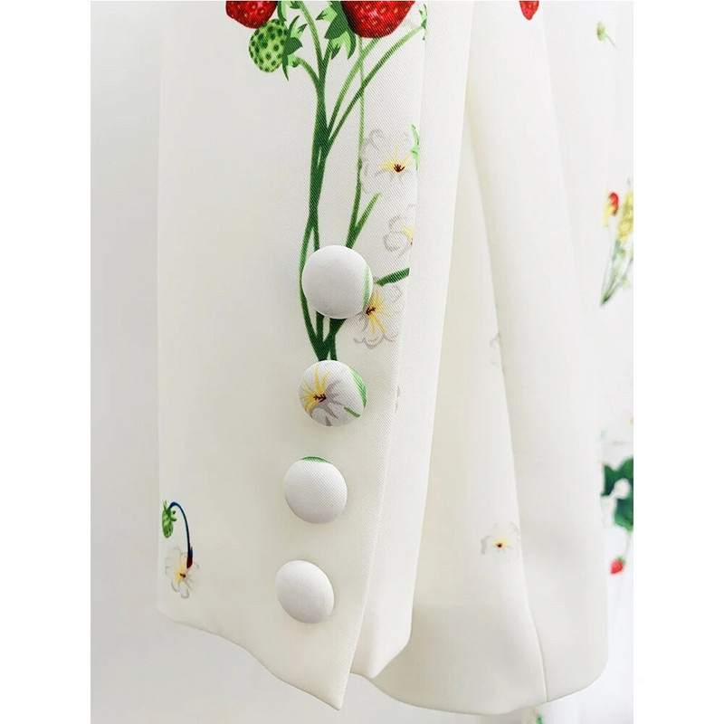 Svježi stil, novi dizajn sakoa s printom jagoda, bijeli ženski komplet od 2 komada, elegantan ležeran ženski komplet