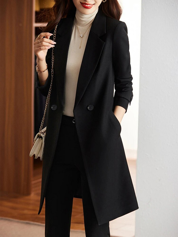 Nova ženska odijela s hlačama Radni poslovni kaput Crveno plavi crni dugi komplet sakoa Ženski uredski ženski 2-dijelni kaput i hlače