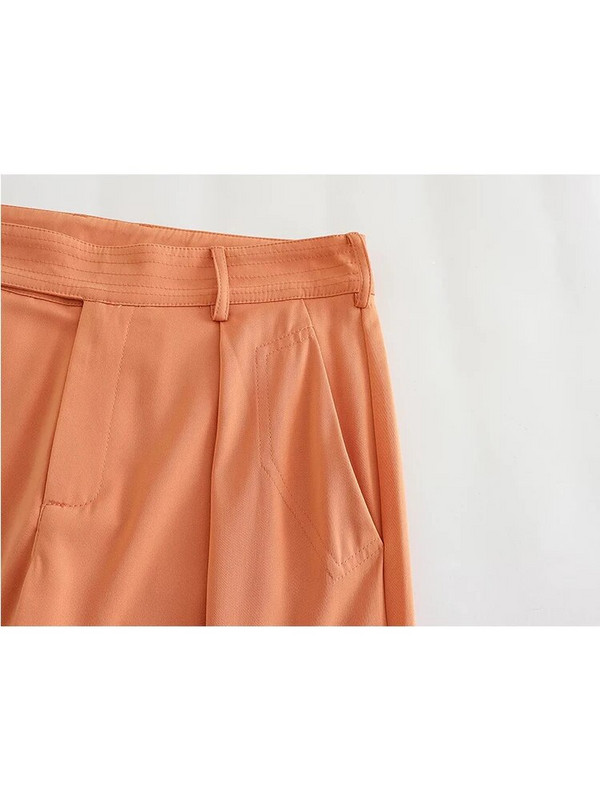 TRAF Ljetni ženski jednobojni sako odijela 2023. Nova uredska dama Metalna kopča Dekoracija Kaput dugih rukava s remenom Hlače pune dužine