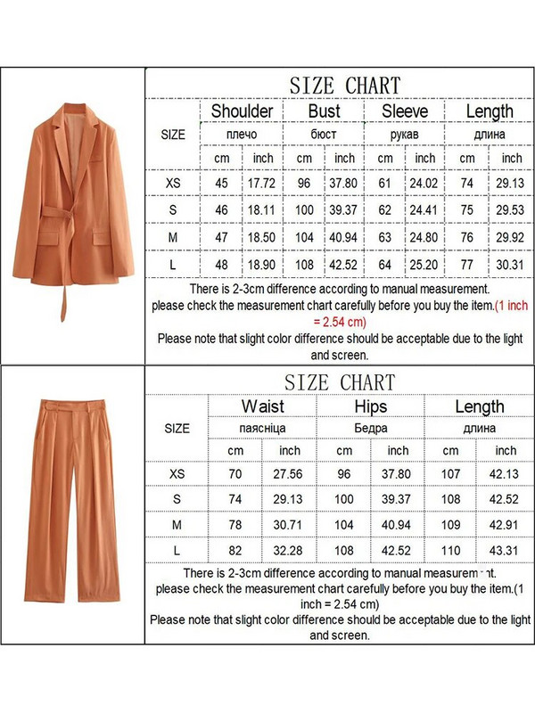 TRAF Ljetni ženski jednobojni sako odijela 2023. Nova uredska dama Metalna kopča Dekoracija Kaput dugih rukava s remenom Hlače pune dužine
