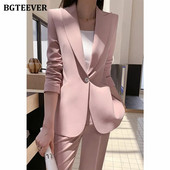 BGTEEVER Proljetni ženski komplet sakoa od 2 komada dugih rukava, jakne s jednim gumbom i ravne hlače, elegantna ženska odijela s hlačama