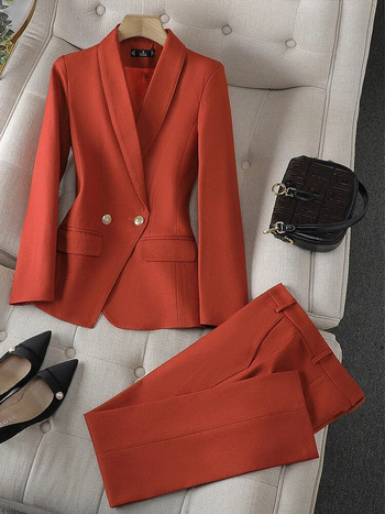 Υψηλής ποιότητας γυναικείο κοστούμι παντελόνι γραφείου Κόκκινο πορτοκαλί μαύρο πράσινο γυναικείο επαγγελματικό φόρεμα σακάκι μπλέιζερ Επίσημο σετ 2 τεμαχίων