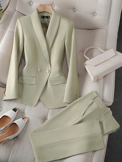 Visokokvalitetni uredski ženski odijelo s hlačama Crveno Narančasto Crno Zeleno Ženska poslovna radna odjeća Blazer Jakna Hlače Svečani set od 2 komada