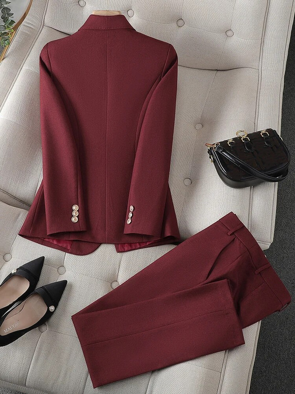 Visokokvalitetni uredski ženski odijelo s hlačama Crveno Narančasto Crno Zeleno Ženska poslovna radna odjeća Blazer Jakna Hlače Svečani set od 2 komada