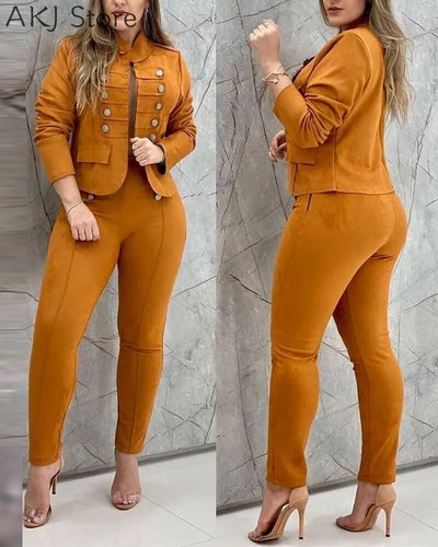 Set de blazer și pantaloni de culoare uni pentru femei