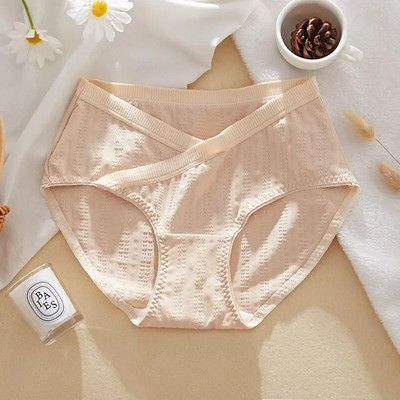Chiloți de vară din bumbac pentru femei însărcinate, cu talie joasă, design în cruce, slip de maternitate, sprijin abdominal, lenjerie elastică pentru sarcină
