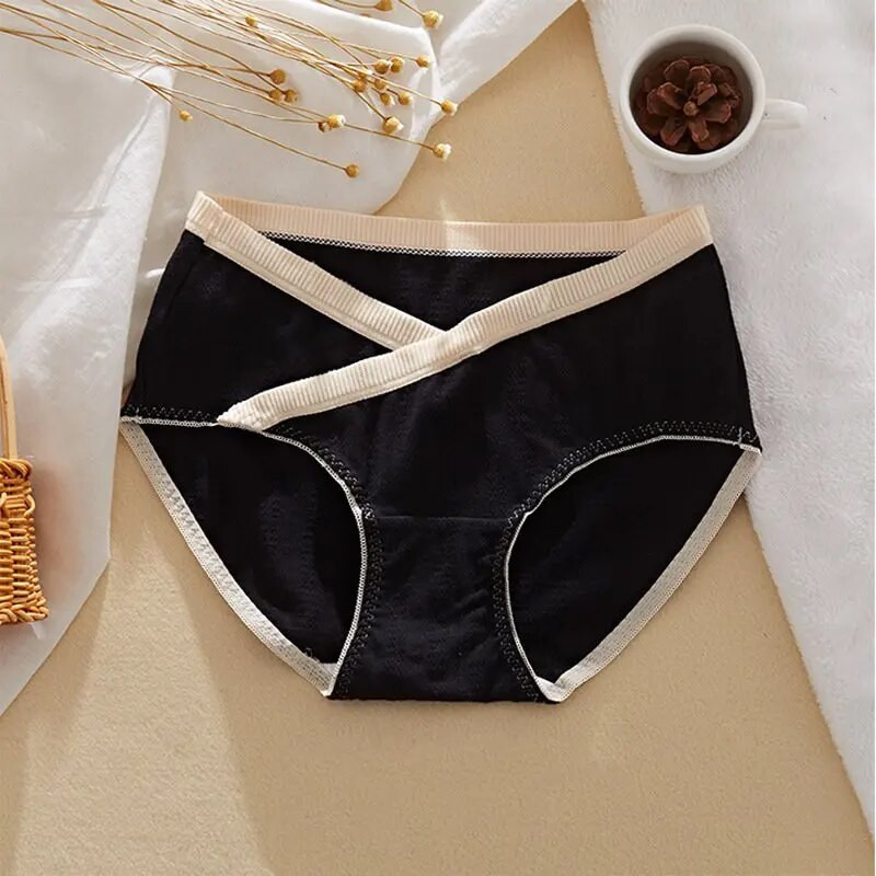 Chiloți de vară din bumbac pentru femei însărcinate, cu talie joasă, design în cruce, slip de maternitate, sprijin abdominal, lenjerie elastică pentru sarcină