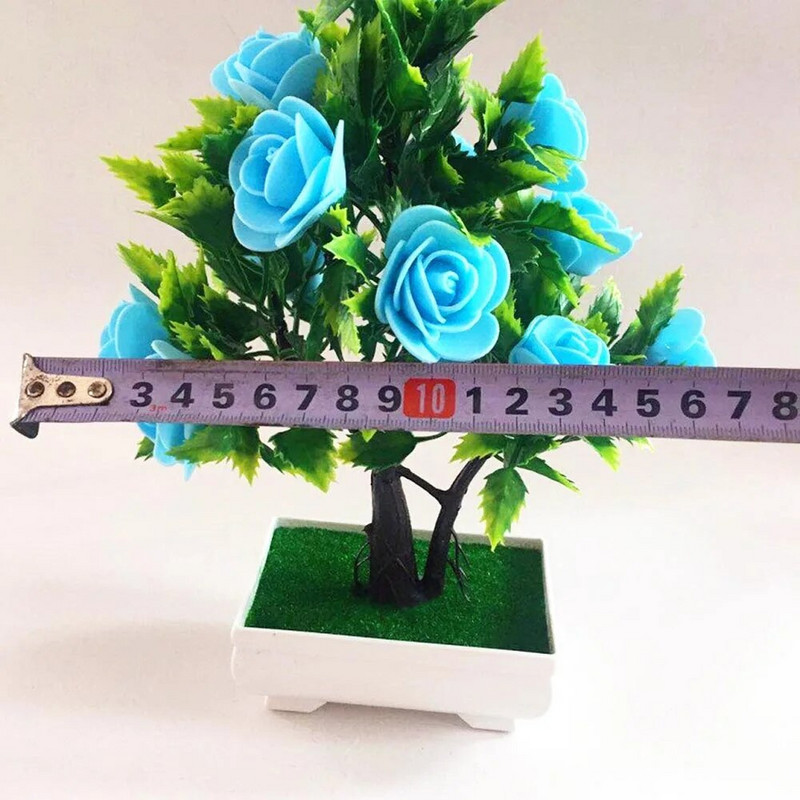 Mākslīgie puķu augs Rožu podos pundurkociņš Biroja dārza Galda rotājumu dekors Mākslīgie ziedi podā mājas dekorēšanai