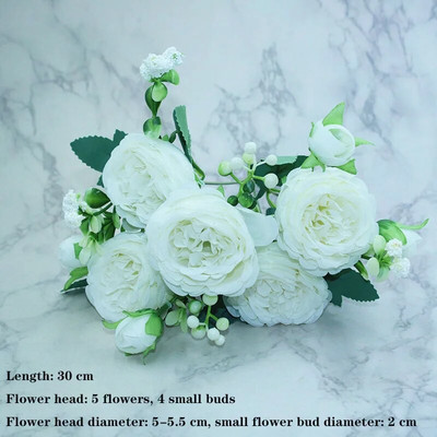 Bijela sorta jesenske lažne čajne ruže, božura, svilenog cvijeta, jesenskog gerbera, tratinčice, lažnog cvijeta, plastičnih dodataka za dom za vjenčanje DIY