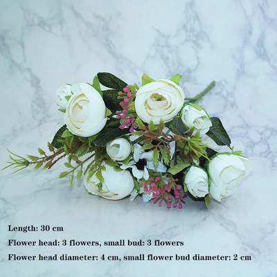 Bijela sorta jesenske lažne čajne ruže, božura, svilenog cvijeta, jesenskog gerbera, tratinčice, lažnog cvijeta, plastičnih dodataka za dom za vjenčanje DIY