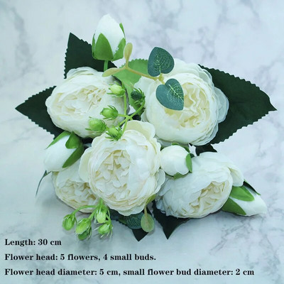 Bijela sorta jesenske lažne čajne ruže, božura, svilenog cvijeta, jesenskog gerbera, tratinčice, lažnog cvijeta, plastičnih dodataka za dom za vjenčanje DIY