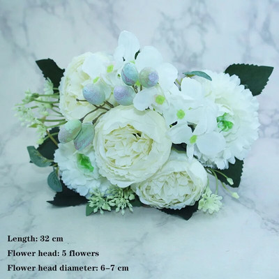 Bijela sorta jesenske lažne čajne ruže, božura, svilenog cvijeta, jesenskog gerbera, tratinčice, lažnog cvijeta, plastičnih dodataka za dom za vjenčanje DIY