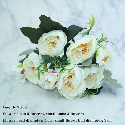 Bijela sorta jesenske lažne čajne ruže, božura, svilenog cvijeta, jesenskog gerbera, tratinčice, lažnog cvijeta, plastičnih dodataka za dom za vjenčanje DIY