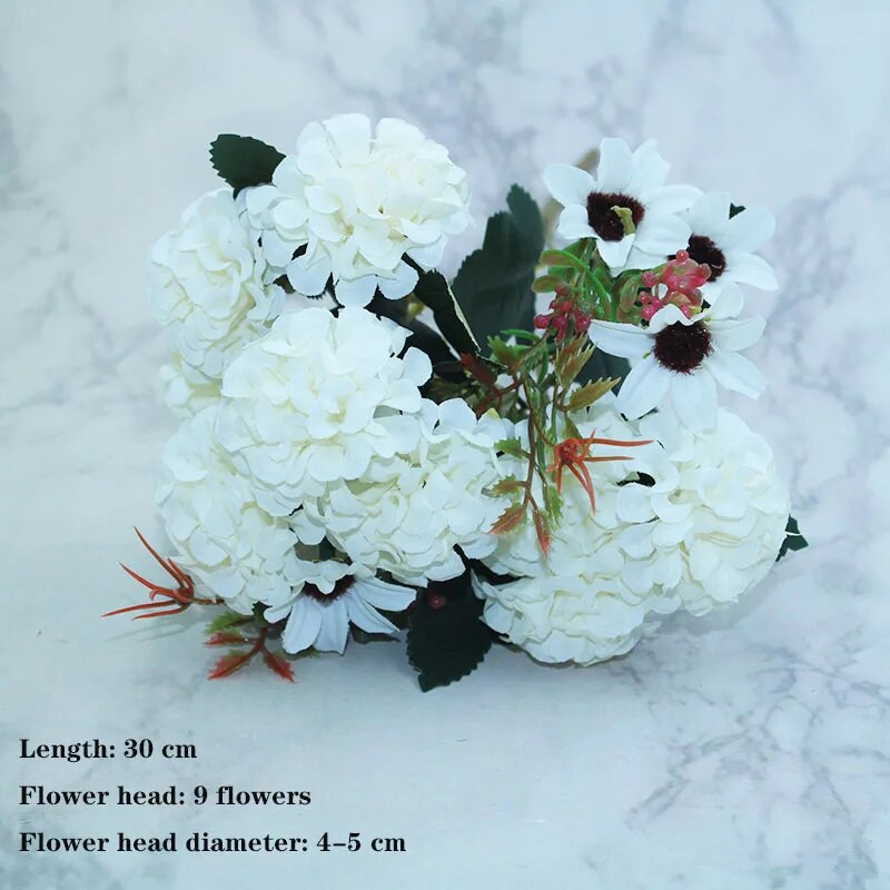 Bijela sorta jesenske lažne čajne ruže, božura, svilenog cvijeta, jesenskog gerbera, tratinčice, lažnog cvijeta, plastičnih dodataka za dom za vjenčanje DIY