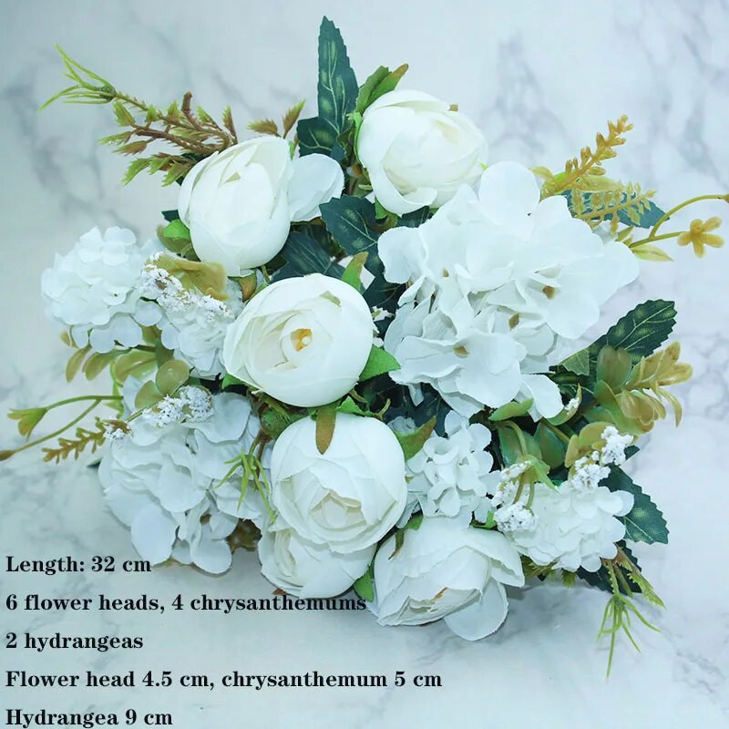 Bijela sorta jesenske lažne čajne ruže, božura, svilenog cvijeta, jesenskog gerbera, tratinčice, lažnog cvijeta, plastičnih dodataka za dom za vjenčanje DIY