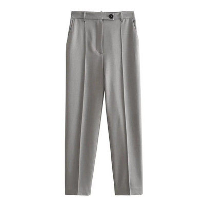 TRAF 2023 Modni jesenski ženski kaput na rever Sivi kaput sa jaknom dugih rukava Ženska odjeća Novi elegantni komplet sakoa