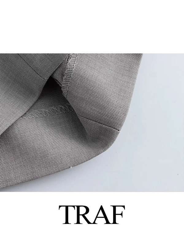 TRAF 2023 Modni jesenski ženski kaput na rever Sivi kaput sa jaknom dugih rukava Ženska odjeća Novi elegantni komplet sakoa