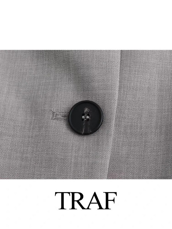 TRAF 2023 Modni jesenski ženski kaput na rever Sivi kaput sa jaknom dugih rukava Ženska odjeća Novi elegantni komplet sakoa