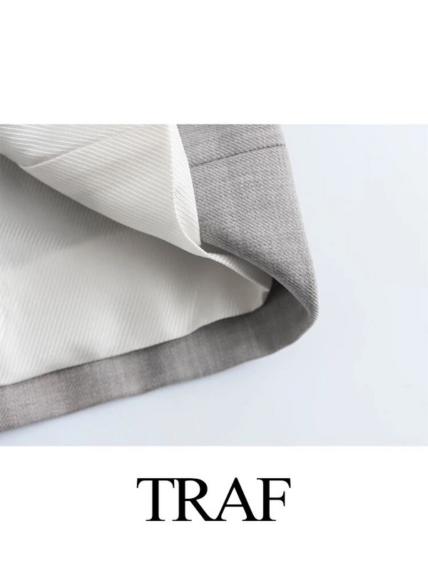 TRAF 2023 Modni jesenski ženski kaput na rever Sivi kaput sa jaknom dugih rukava Ženska odjeća Novi elegantni komplet sakoa