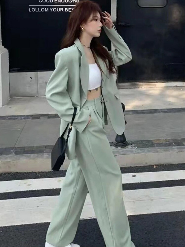 Kostiumo komplektas Moteriškas vienaeilis švarkas su aukštu juosmeniu kelnės, dviejų dalių komplektai Moteriški aprangos komplektai Biuro Moteriai Oficiali Korėjos mada