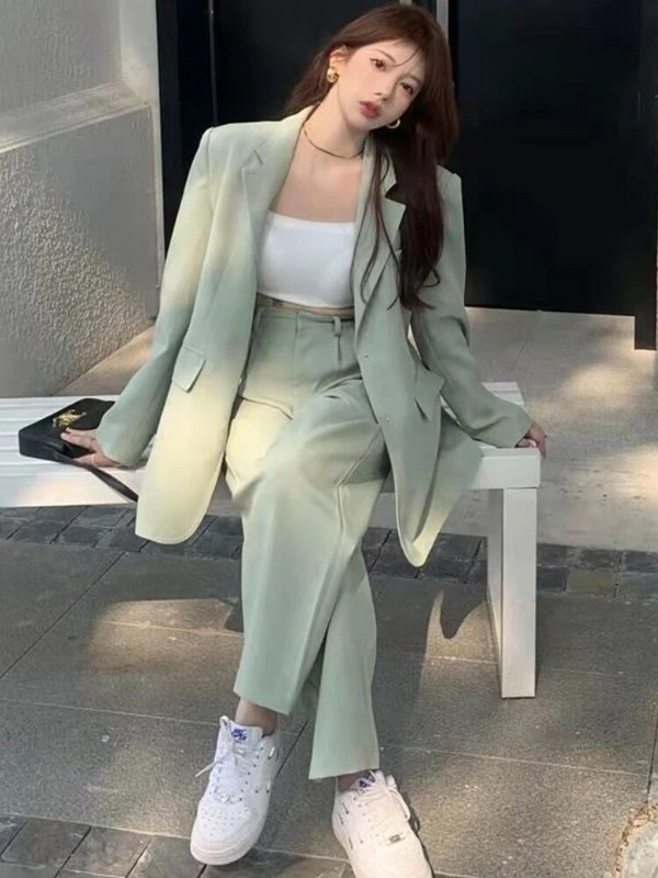Kostiumo komplektas Moteriškas vienaeilis švarkas su aukštu juosmeniu kelnės, dviejų dalių komplektai Moteriški aprangos komplektai Biuro Moteriai Oficiali Korėjos mada