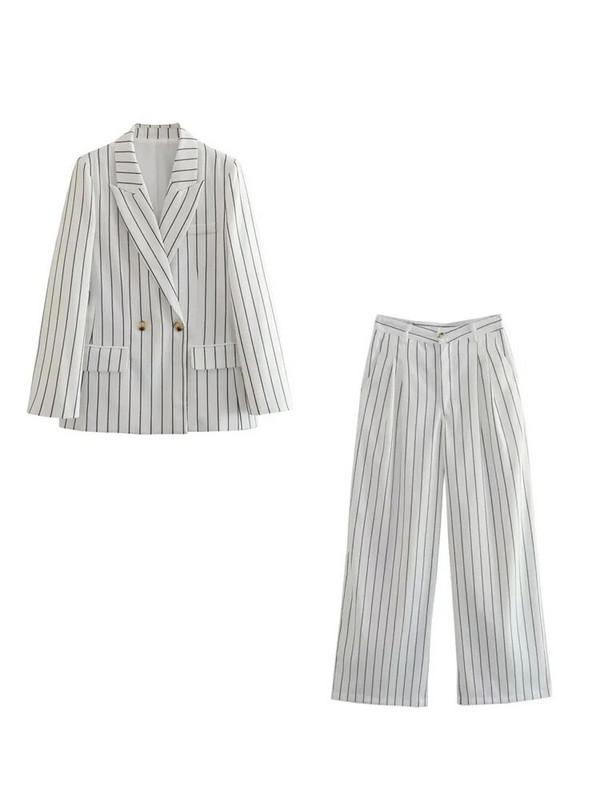 Sieviešu vasaras bikškostīmi, 2023. g., ikdienišķi, svītraini, brīvi bleizeri, mēteļi un bikses, sieviešu, eleganti divi 2 daļiņu komplekti, apģērbi