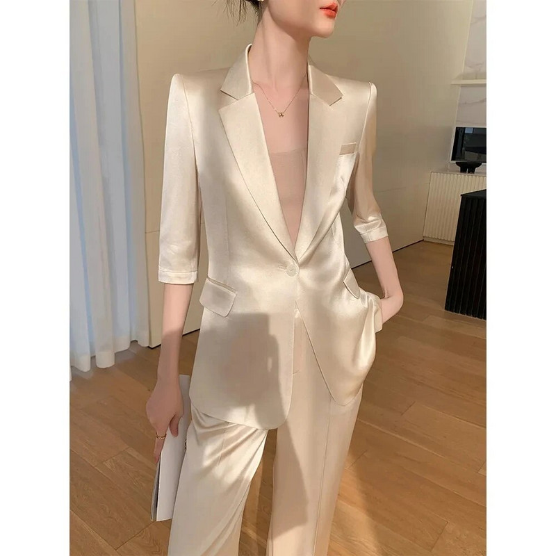 2023 m. vasaros pavasaris, naujas vienos sagos pusrankovės švarkas, laisvalaikio dviejų dalių elegantiškas moteriškas kelnių biuro kostiumas