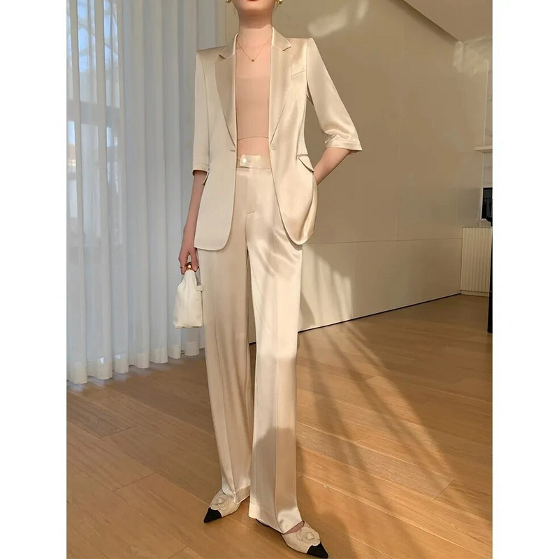 2023 m. vasaros pavasaris, naujas vienos sagos pusrankovės švarkas, laisvalaikio dviejų dalių elegantiškas moteriškas kelnių biuro kostiumas