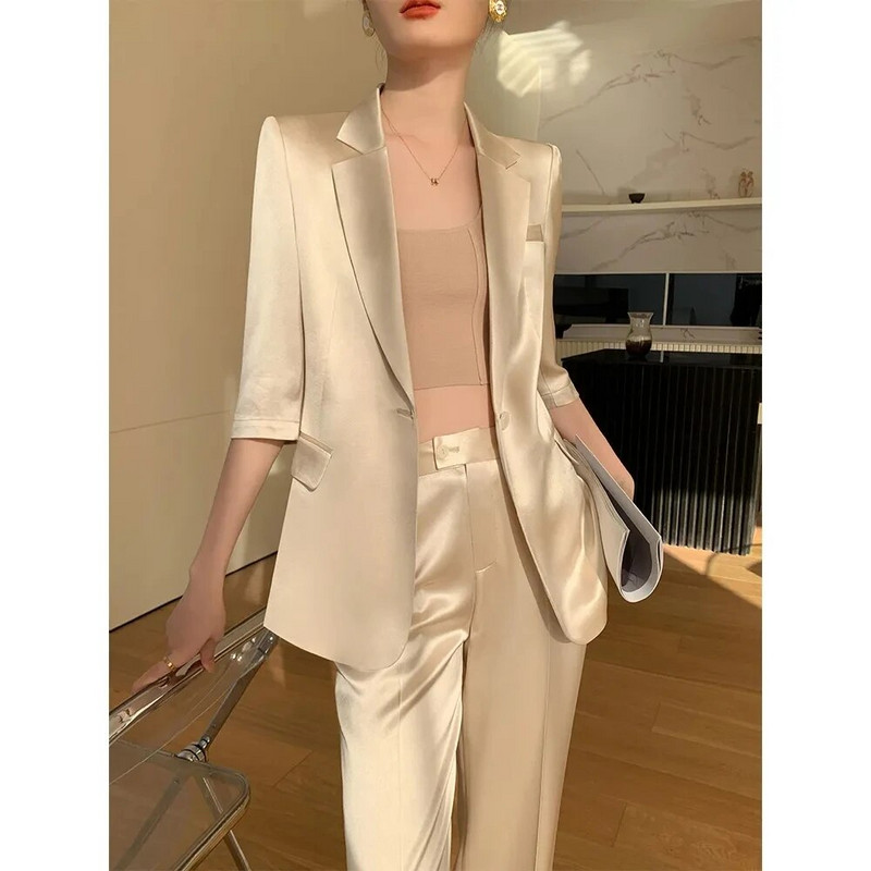 2023 m. vasaros pavasaris, naujas vienos sagos pusrankovės švarkas, laisvalaikio dviejų dalių elegantiškas moteriškas kelnių biuro kostiumas