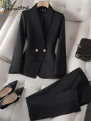 Yitimuceng korejska uredska odjeća Ženska dvodijelna garnitura s dvostrukim kopčanjem i dugim rukavima Ležerni sakoi Kaputi visokog struka Komplet hlača