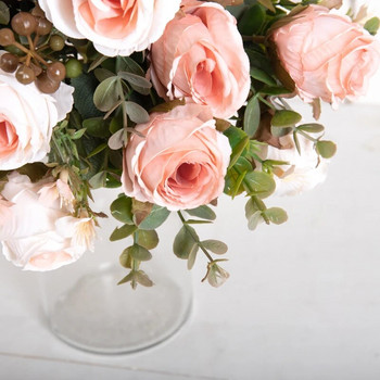 Ρετρό καφέ τεχνητά λουλούδια από μετάξι Λευκό τριαντάφυλλο Χριστουγεννιάτικο Διακόσμηση δωματίου γάμου σπιτιού Φωτογραφία Στήριγμα Φθινοπωρινή Αψίδα Κήπου Ψεύτικο λουλούδι