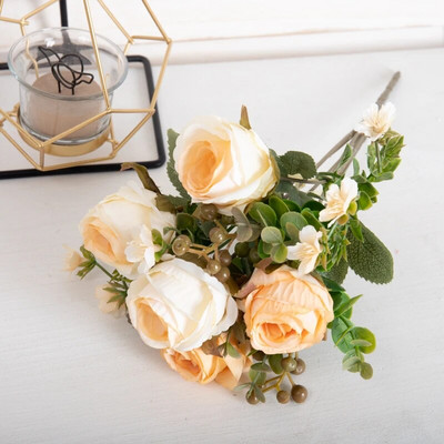 Retro kafija mākslīgā zīda ziedi baltā roze Ziemassvētku kāzas mājas istabas dekorēšana foto rekvizīti Rudens dārzs arka viltots zieds