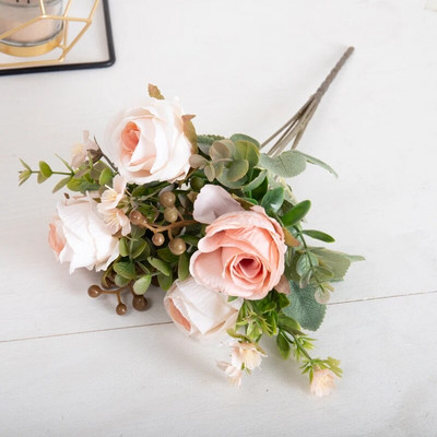 Retro kafija mākslīgā zīda ziedi baltā roze Ziemassvētku kāzas mājas istabas dekorēšana foto rekvizīti Rudens dārzs arka viltots zieds