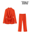 TRAF női divat övre rejtett gombos blézerkabáttal és magas derekú cipzárral, egyenes nadrág női, kétrészes szettek Mujer