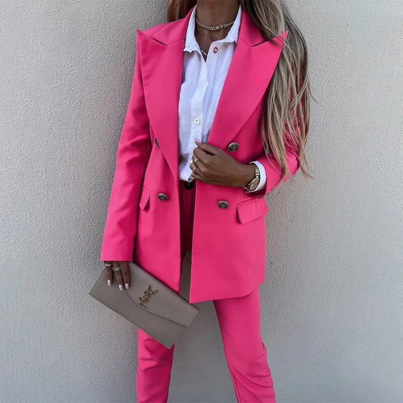 Sieviešu divu daļu žakešu komplekts 2023. gada jauns, elegants sieviešu bikšu komplekts un bleizera atbilstošs komplekts ar garām piedurknēm biroja sieviešu ielas apģērba elegants uzvalks