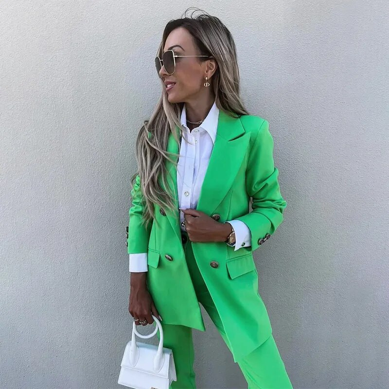 Sieviešu divu daļu žakešu komplekts 2023. gada jauns, elegants sieviešu bikšu komplekts un bleizera atbilstošs komplekts ar garām piedurknēm biroja sieviešu ielas apģērba elegants uzvalks