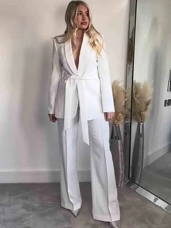 TRAF Ženski komplet sakoa Ženska dvodijelna odijela Nova moda 2023. s remenom Uredski komplet sakoa Elegantne hlače Dvodijelna ženska odjeća