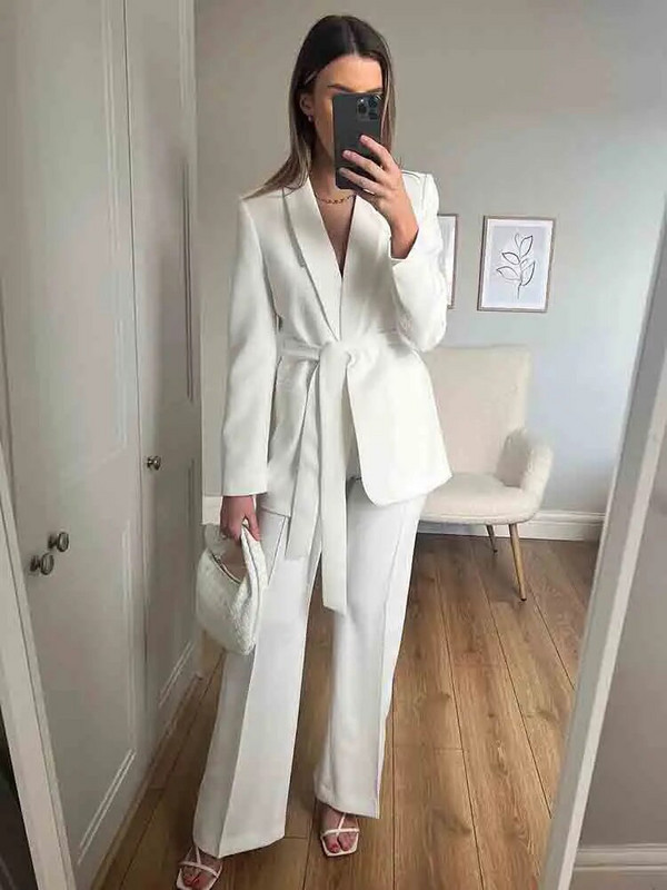 TRAF Ženski komplet sakoa Ženska dvodijelna odijela Nova moda 2023. s remenom Uredski komplet sakoa Elegantne hlače Dvodijelna ženska odjeća