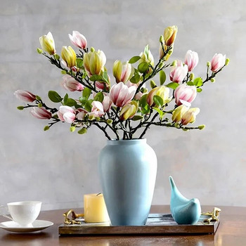 Νέο τεχνητό κλαδί λουλούδι Magnolia για διακόσμηση σαλονιού σπιτιού Fake Silk Plant Wedding Party Simulation Ανθοδέσμη