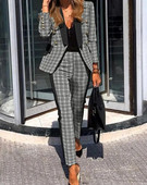 Ležerni otvoreni prednji blejzeri Kompleti kariranih pencil hlača dugih rukava Radna uredska jakna Blazer odijelo Dvodijelna uredska odjeća za dame