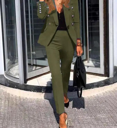 Ležerni otvoreni prednji blejzeri Kompleti kariranih pencil hlača dugih rukava Radna uredska jakna Blazer odijelo Dvodijelna uredska odjeća za dame