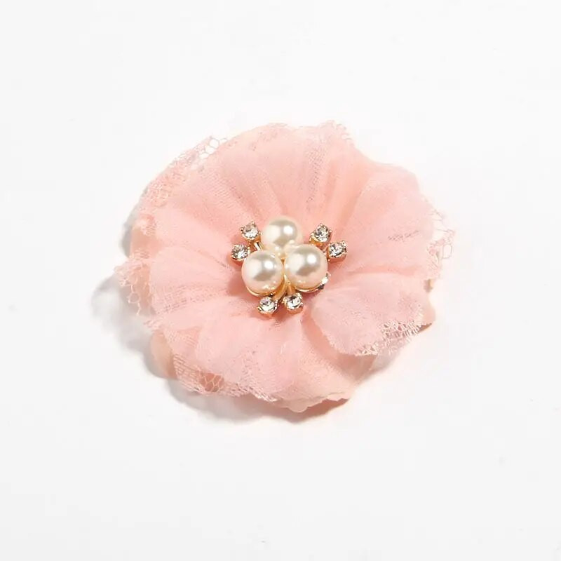 5 kom 6,5 cm biserna mrežasta gaza Umjetni šifonski cvjetni čipkasti obrub s apliciranom tkaninom Vjenčanica DIY cvijeće Mladenkina kosa